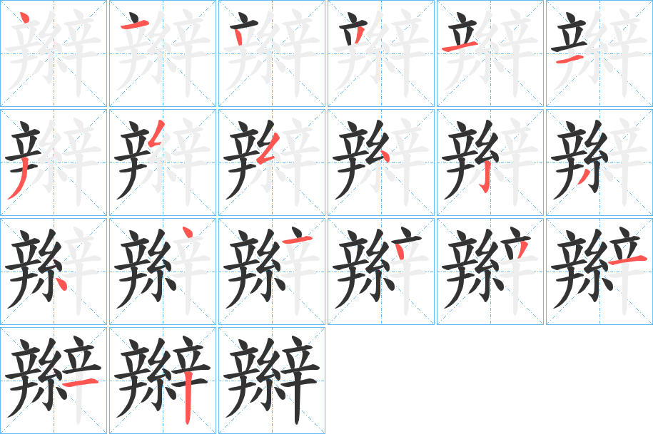 辮字的笔顺分布演示