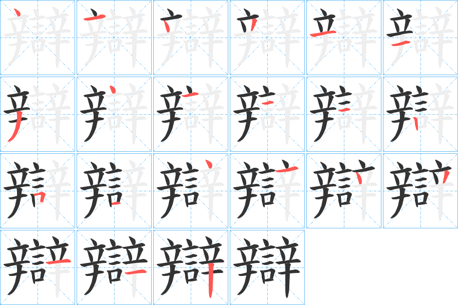 辯字的笔顺分布演示