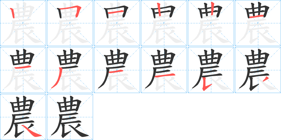 農字的笔顺分布演示