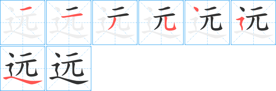 远字的笔顺分布演示