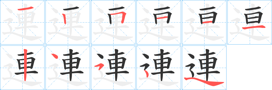 連字的笔顺分布演示