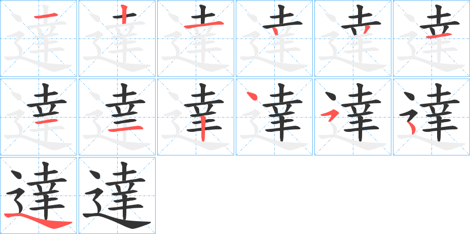 達字的笔顺分布演示