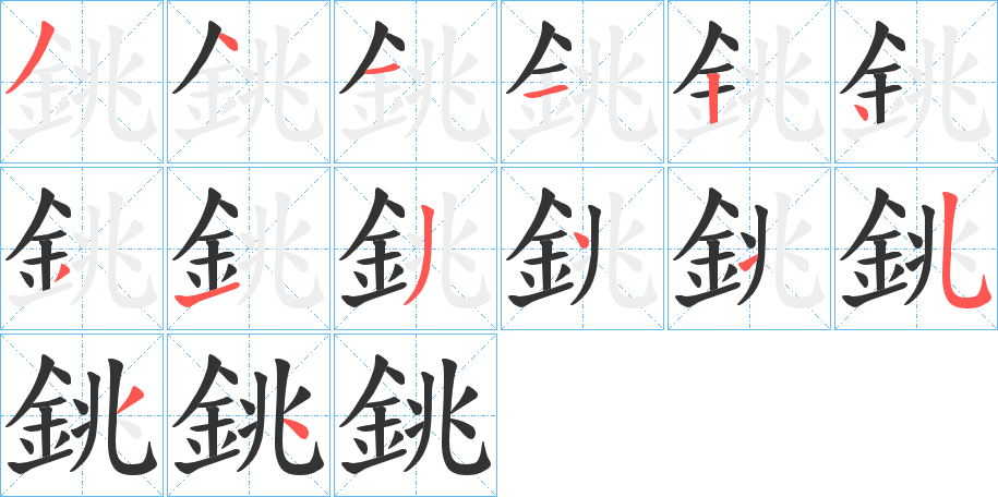 銚字的笔顺分布演示