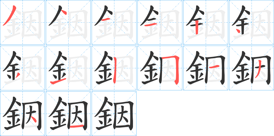 銦字的笔顺分布演示