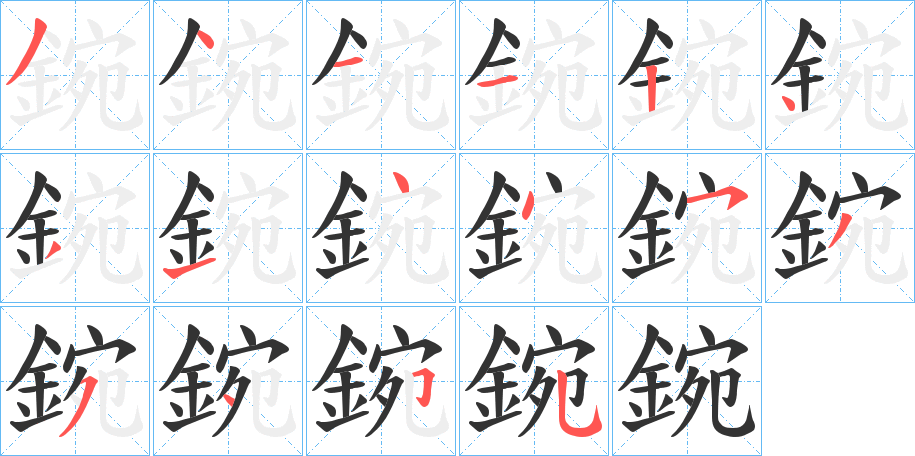 鋺字的笔顺分布演示