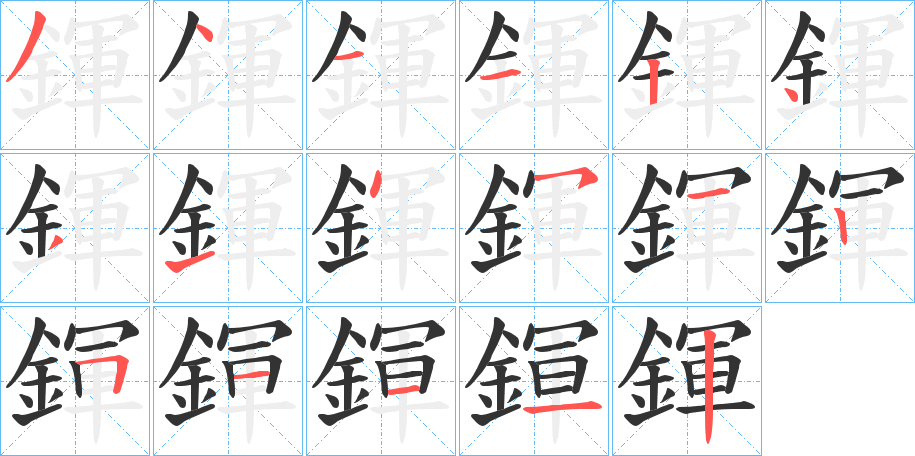 鍕字的笔顺分布演示