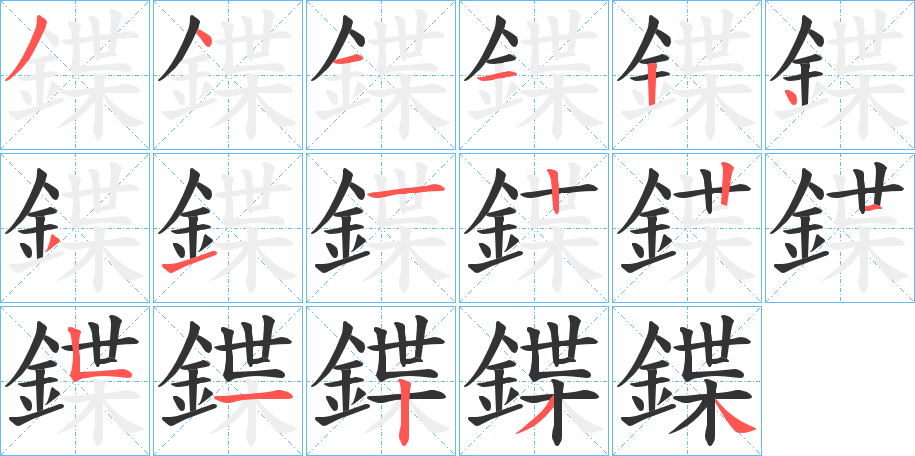 鍱字的笔顺分布演示