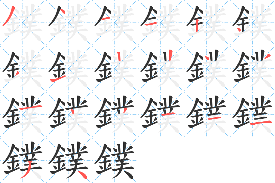 鏷字的笔顺分布演示