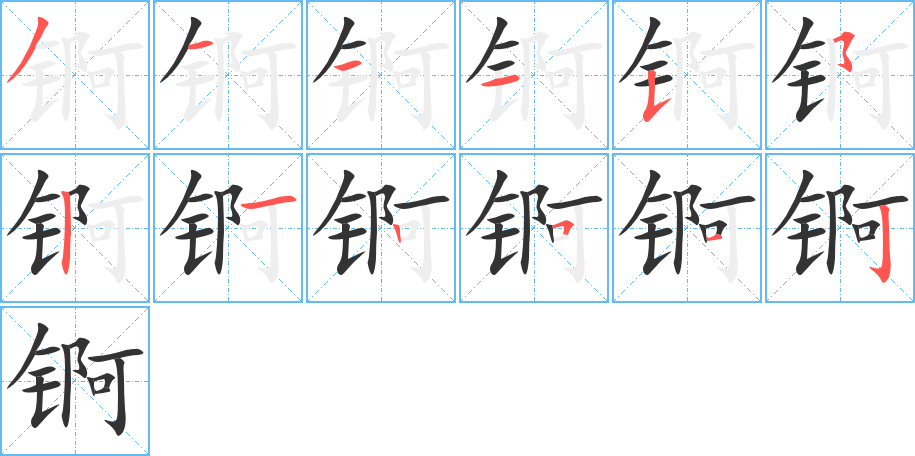 锕字的笔顺分布演示