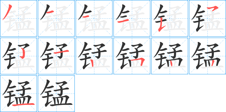 锰字的笔顺分布演示