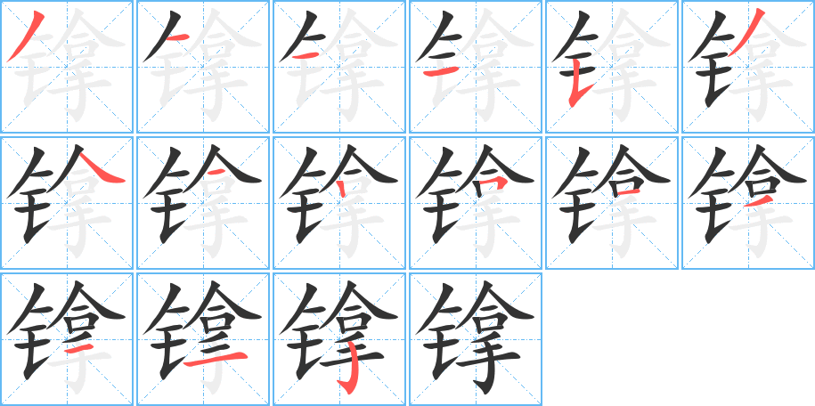 镎字的笔顺分布演示