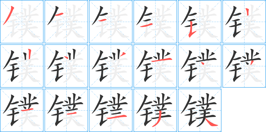 镤字的笔顺分布演示