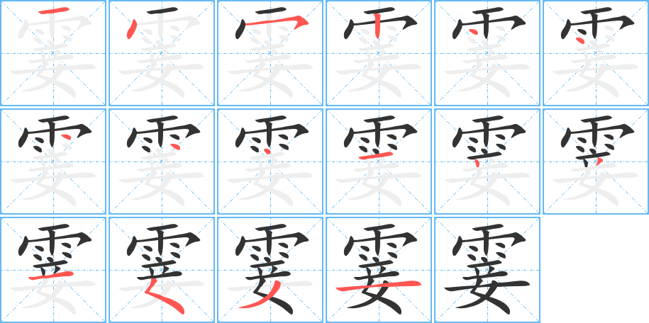 霎字的笔顺分布演示