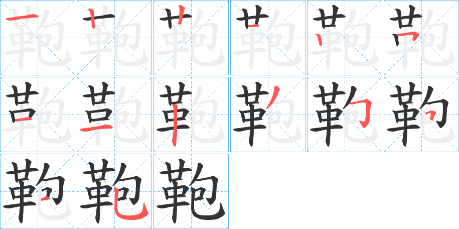 鞄字的笔顺分布演示