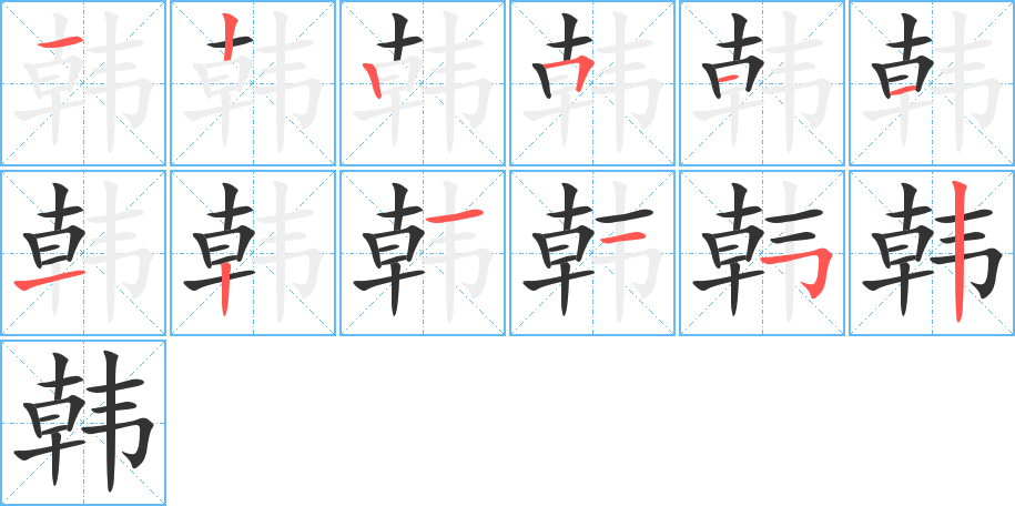 韩字的笔顺分布演示