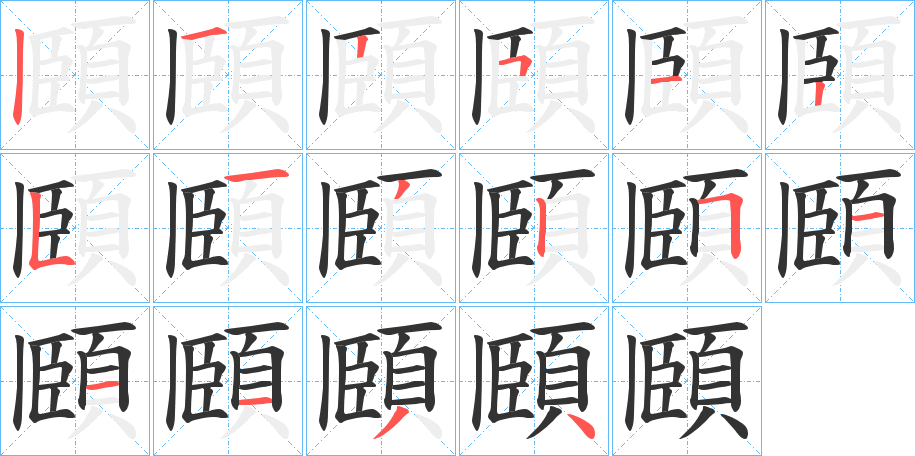 頥字的笔顺分布演示