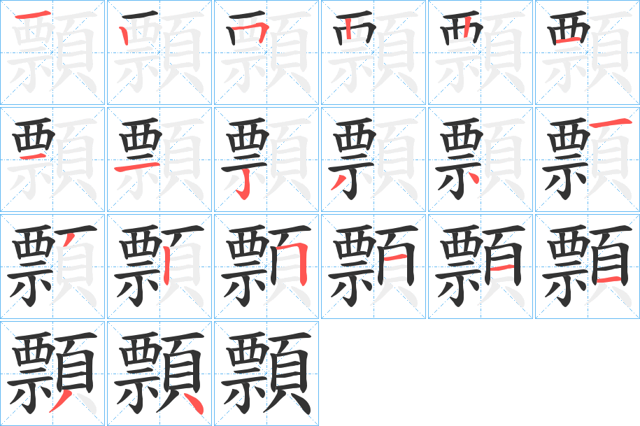 顠字的笔顺分布演示