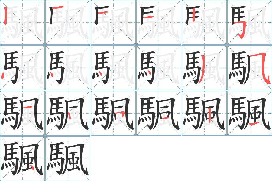 颿字的笔顺分布演示