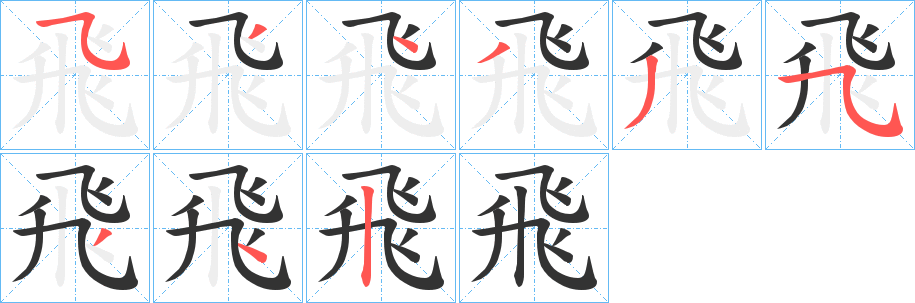 飛字的笔顺分布演示