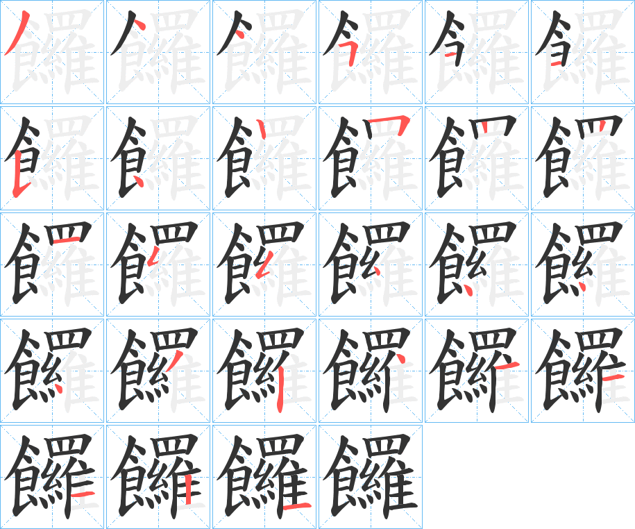 饠字的笔顺分布演示