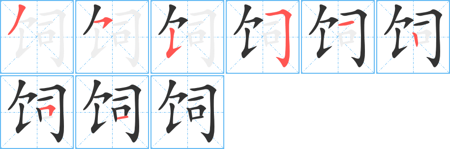 饲字的笔顺分布演示