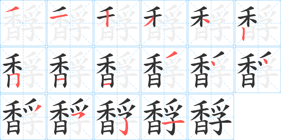 馟字的笔顺分布演示