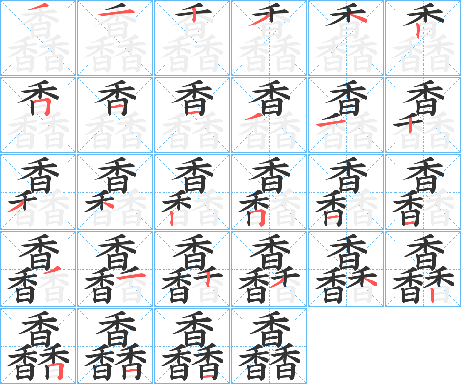 馫字的笔顺分布演示