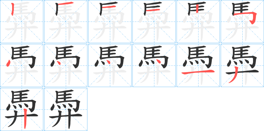 馵字的笔顺分布演示