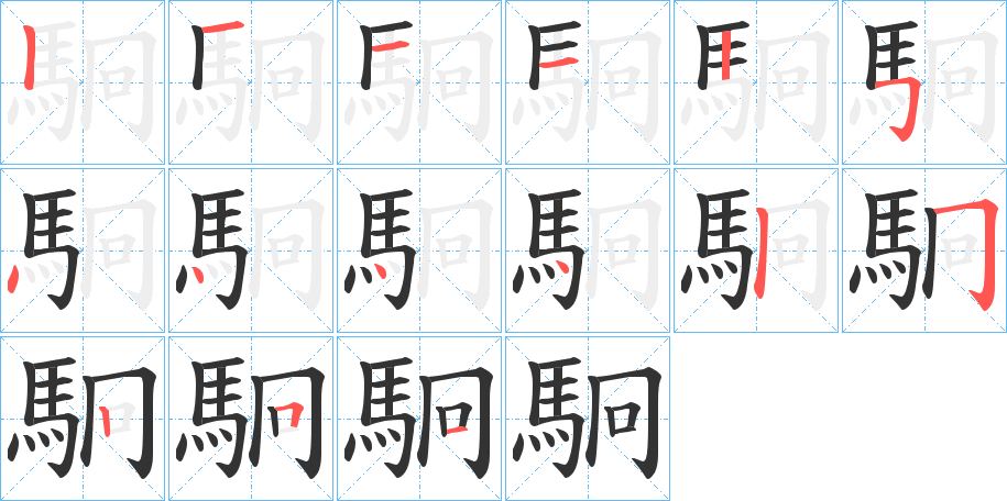 駉字的笔顺分布演示