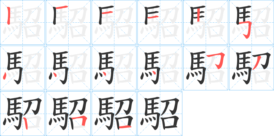 駋字的笔顺分布演示