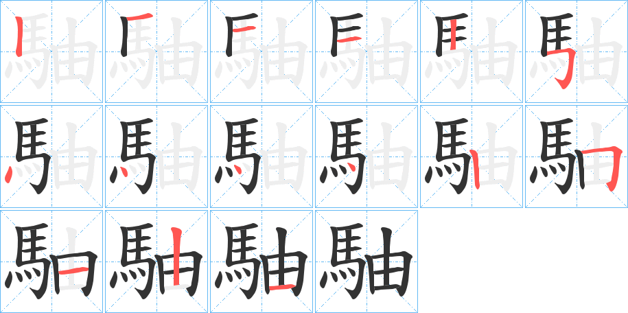 駎字的笔顺分布演示