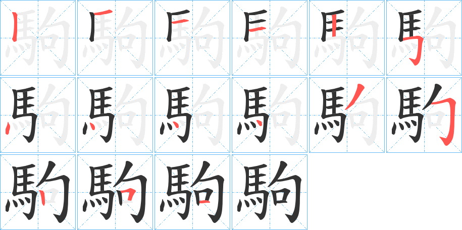 駒字的笔顺分布演示