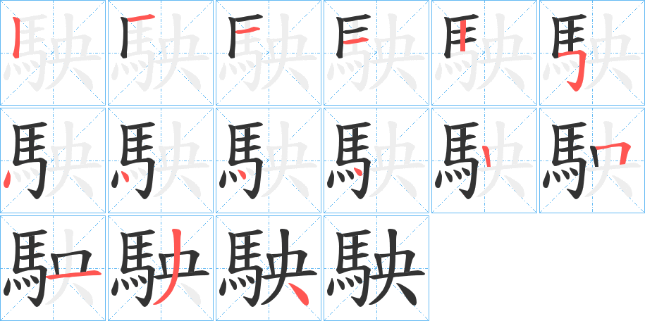 駚字的笔顺分布演示