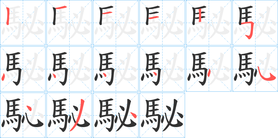 駜字的笔顺分布演示