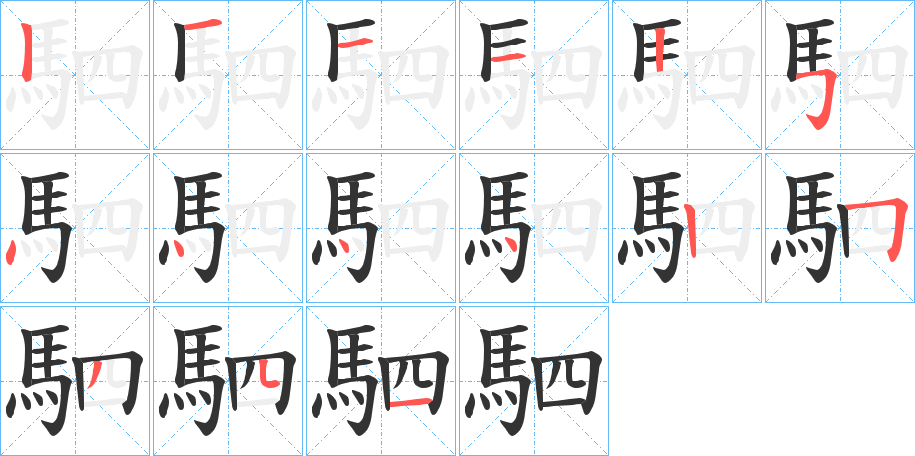 駟字的笔顺分布演示