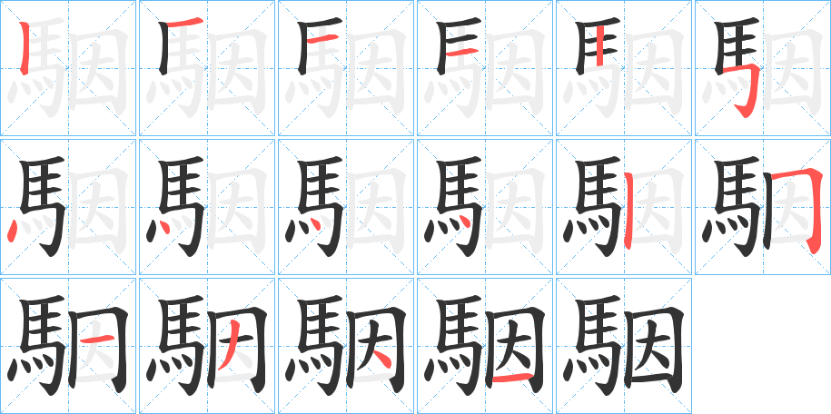 駰字的笔顺分布演示