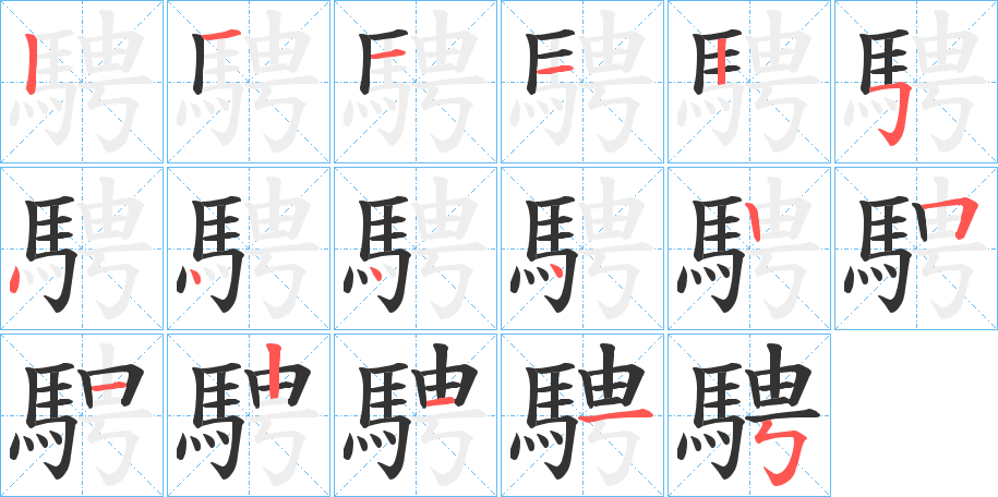 騁字的笔顺分布演示