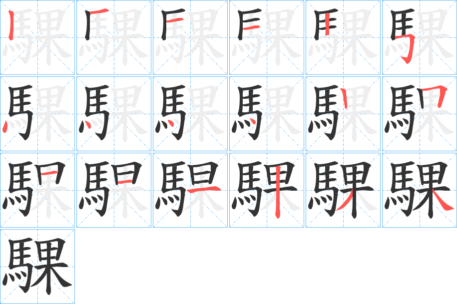 騍字的笔顺分布演示