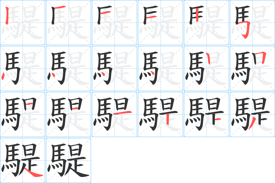 騠字的笔顺分布演示