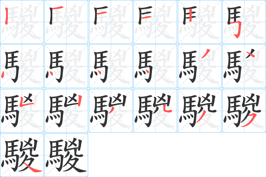 騣字的笔顺分布演示