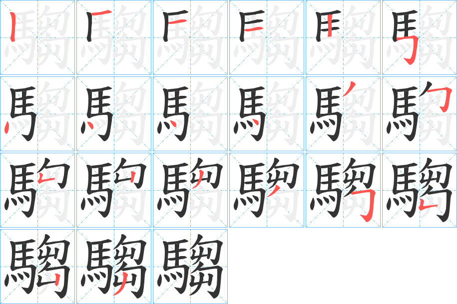 騶字的笔顺分布演示