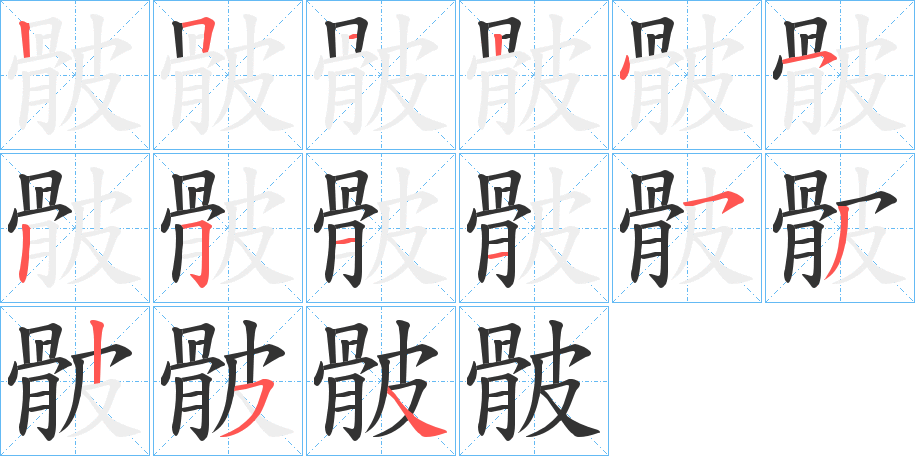 骳字的笔顺分布演示