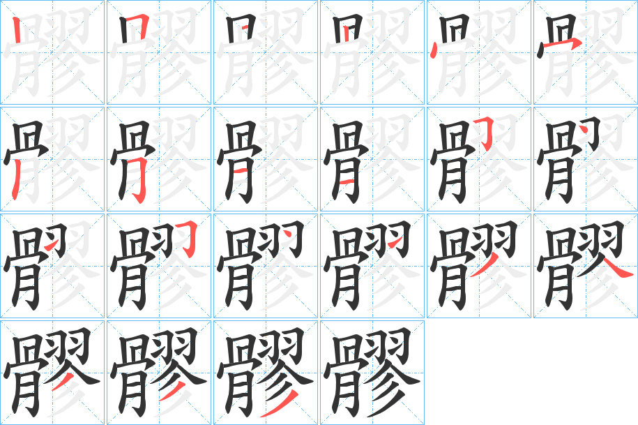 髎字的笔顺分布演示