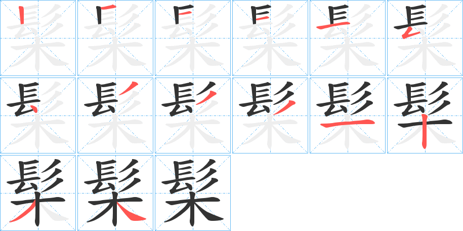 髤字的笔顺分布演示