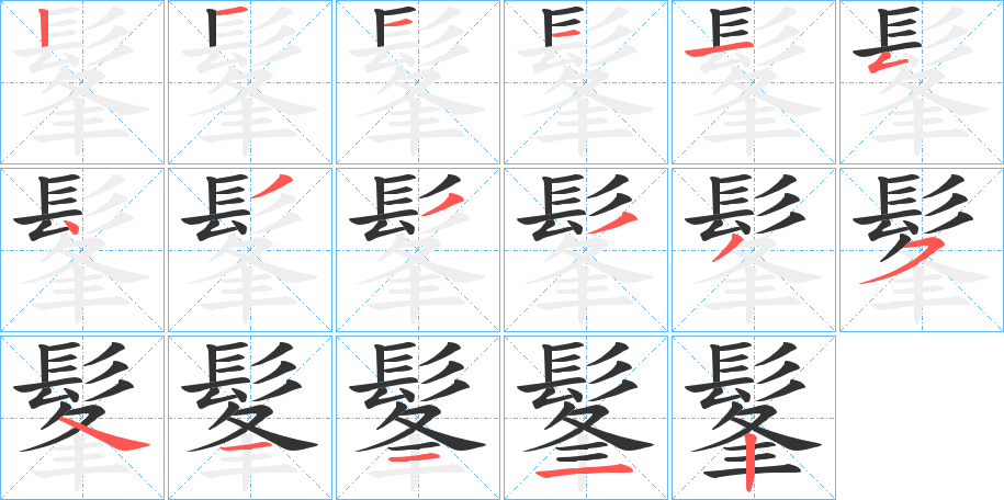 髼字的笔顺分布演示