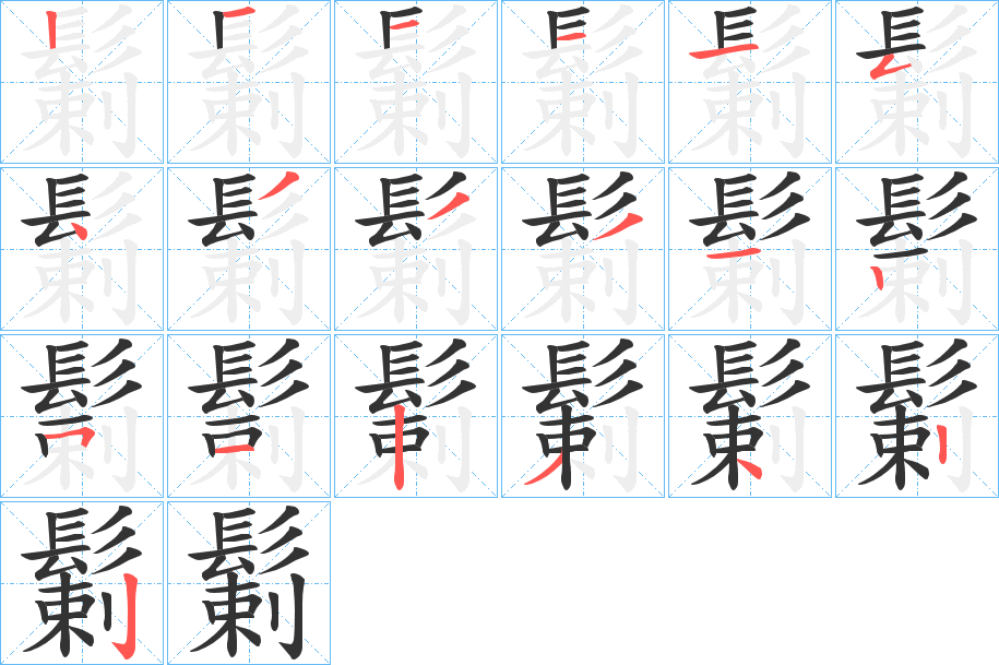 鬎字的笔顺分布演示