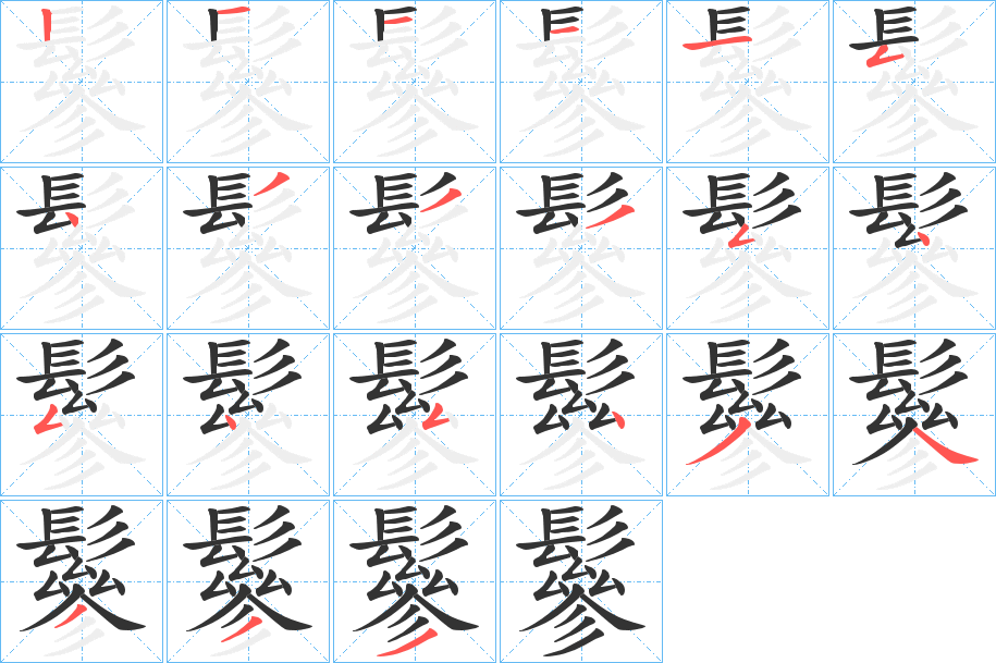 鬖字的笔顺分布演示