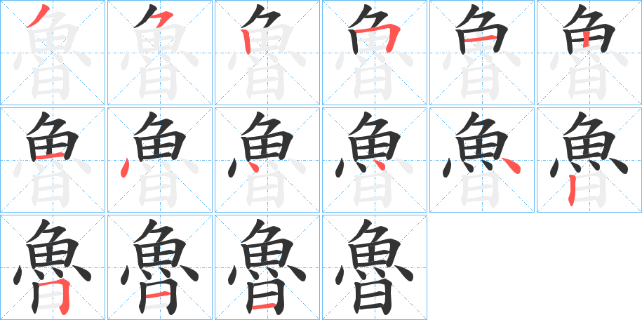 魯字的笔顺分布演示