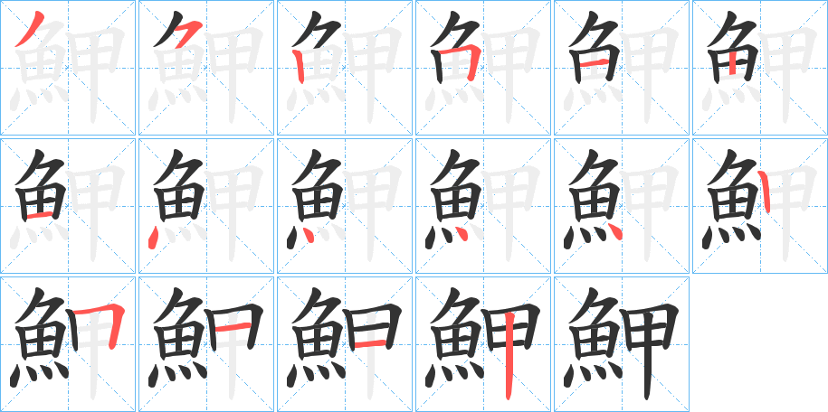 魻字的笔顺分布演示