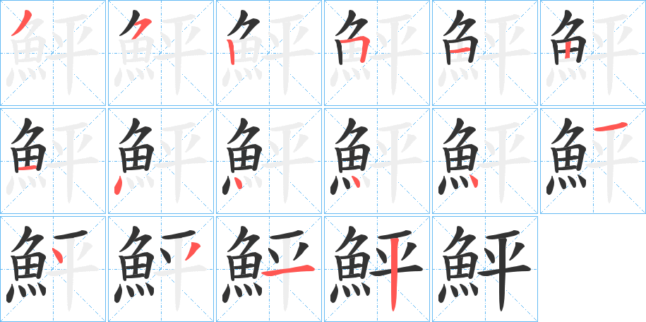 鮃字的笔顺分布演示